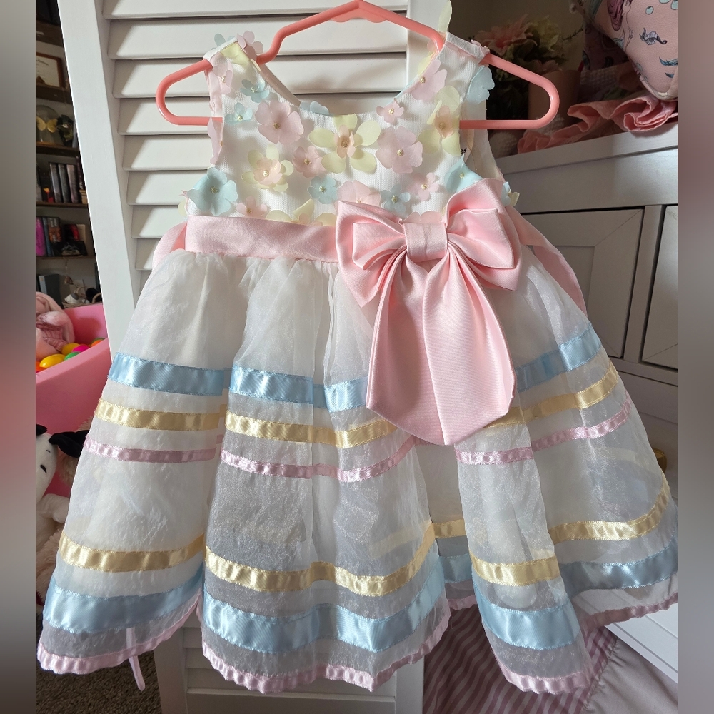 Baby Girls 3D Floral Mesh Organza Ribbon Skirt Dress